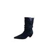 2025 Autumn and Winter New European and American Style Matte Suede Stacking Boots Hand-tied Pointed V-mouth Thick Heel Short Boots