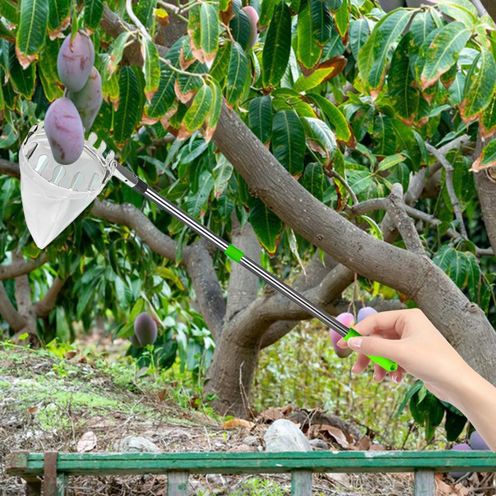 Шест для сбора фруктов с сумкой для хранения Нержавеющая сталь Шест для сбора яблок Ловушка для фруктов Сборщик деревьев Сборщик деревьев Фермерские садовые принадлежности
