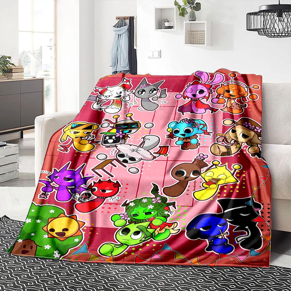 1Pc Colorful Sprunki Characters Blanket For Couch Bed Plush Cozy Fuzzy Blanket Super Soft Warm Blankets For Fall And Winter 0918293
