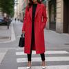 Women's Fashionable Solid-color Lapel Long-sleeved Woolen Coat