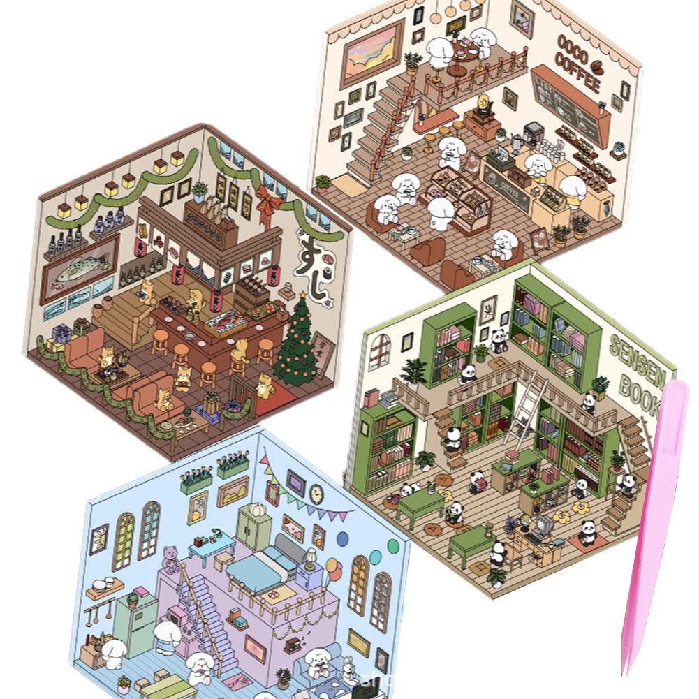 4 шт. DIY миниатюрная сцена 3D наклейка милая мультяшная сцена стереоскопические корейские наклейки стиль для X9G5