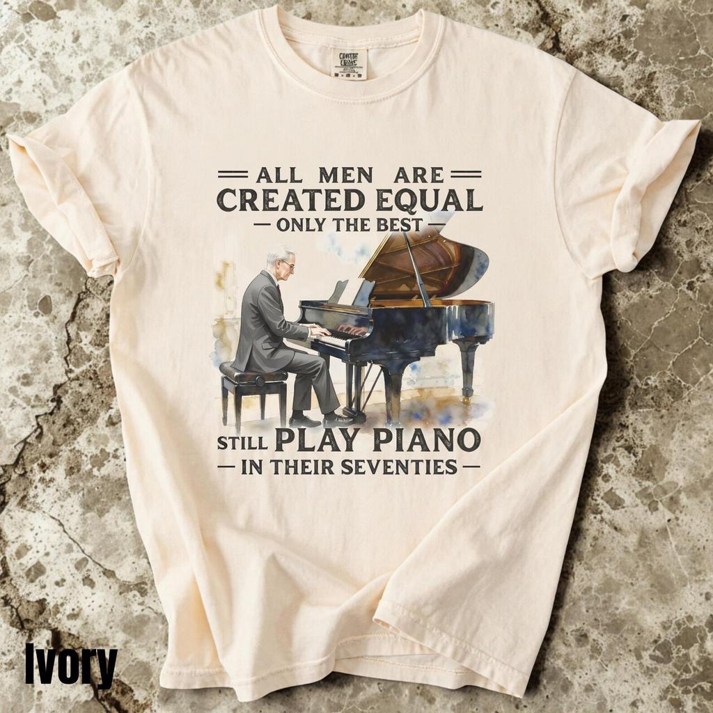 Funny 70th Birthday Pianist Shirt Gift for Talented Man Piano Player Music Lover Teacher Retirement Unisex Graphic Tee