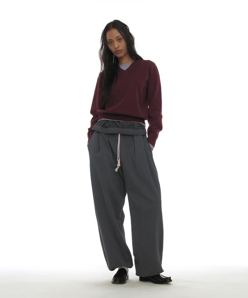 PARTIMENTO WOMEN Colorblock Double Layered Knit Sweater_Plum