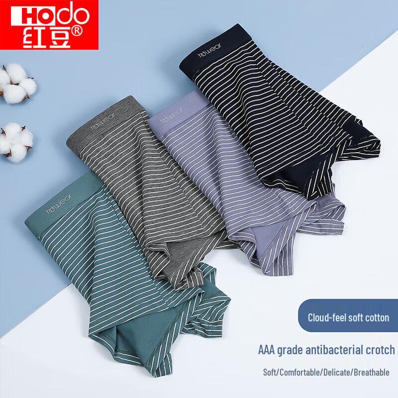 Hodo Men's Striped Antibacterial Cotton Boxer Briefs (4-Pack)