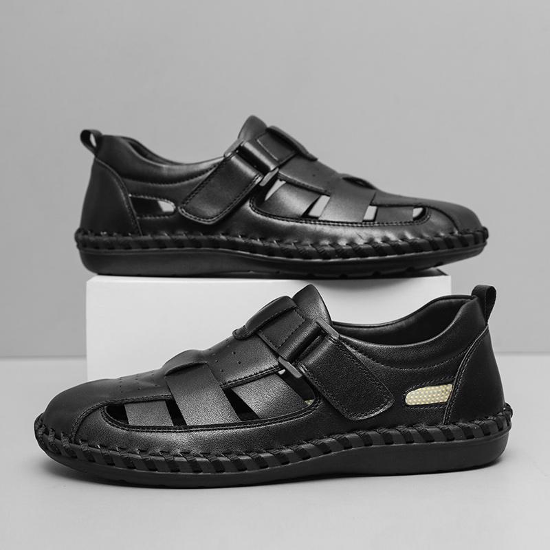 Модные летние сандалии ручной работы из натуральной кожи, мужская повседневная обувь, уличные нескользящие сандалии, полая мужская пляжная обувь, римские сандалии