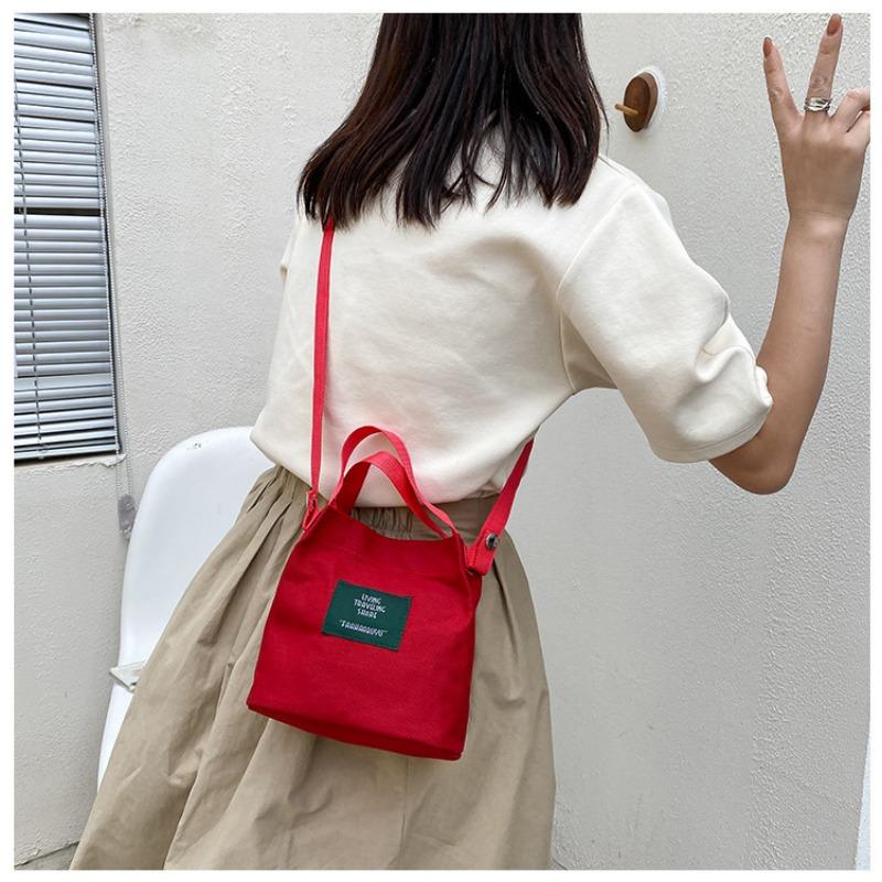 Модные мини-сумки из холста, повседневная и художественная женская сумка через плечо, простая однотонная сумка с пряжкой, маленькая сумка-ведро из ткани