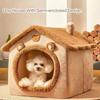 Pet Bed Cave with Removable Cushion Pillow Cartoon Bear Enclosed Indoor Cat Dog House Kitten Puppy Winter Warm Plush Sleeping Nest Pet Supplies