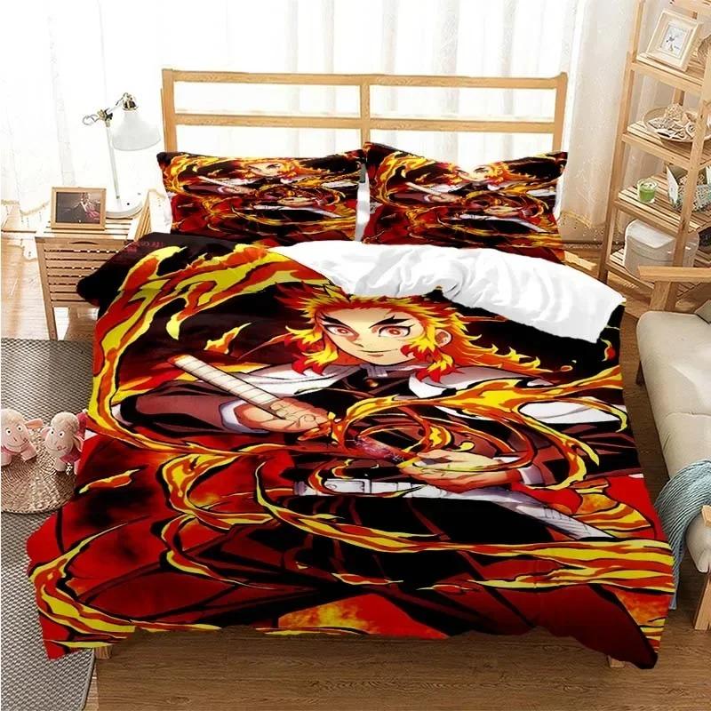 Комплект постельного белья Клинок, рассекающий демонов Камадо Нэдзуко Комплект пододеяльника Покрывало Наволочка Размер Кинг Квин Полный Односпальный Постельное белье Детский Подростковый Подарок