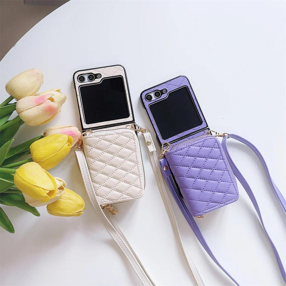 Zipper Crossbody Wallet with Card Holder Phone Case for Samsung Galaxy Z Flip 6 5 4 Flip6 Flip5 Flip4 Flip3 Leather Shell Cover