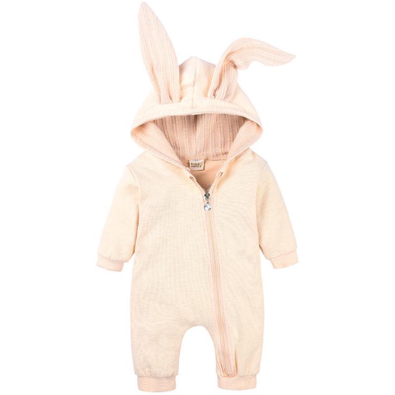 Baby 3d Rabbit Ear Long Romper Cute Long Sleeve Hoodie Jumpsuits Toddler Winter Warm Outwear