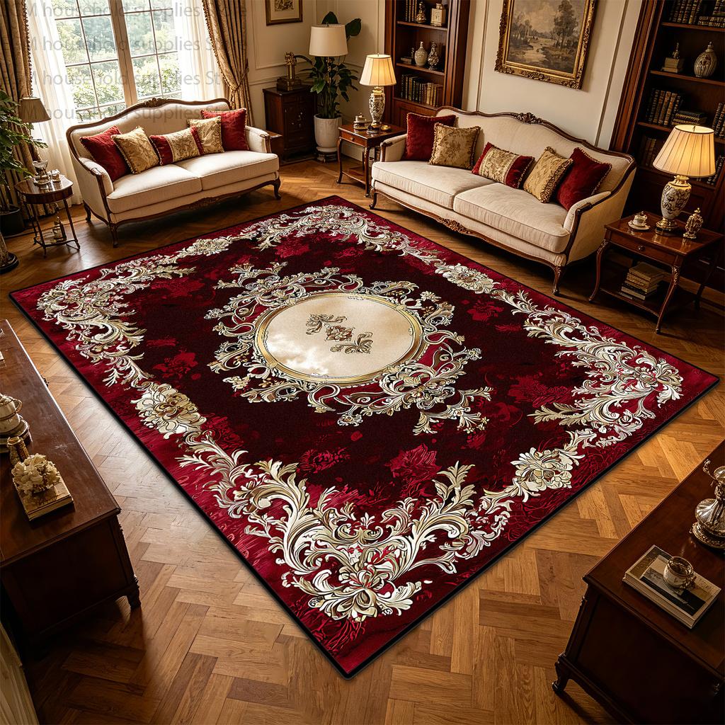 Red Gold European Luxury Carpet Ornate Vintage Living Room Soft Fluffy Large Area Rugs Bedroom Washable Non-slip Store Floor Mat