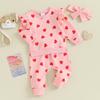 Toddler Girls Valentine's Day Sets Long Sleeve Heart Print Sweatshirt Drawstring Pants Headband Sets