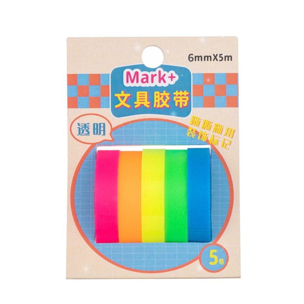 Transparent Fluorescent Index Tabs 5 Rolls Label Stickers Highlighter Sticker  DIY Scrapingbook