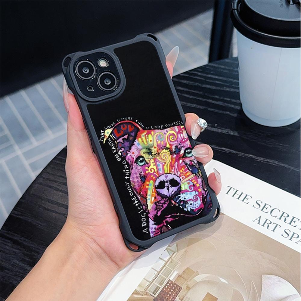 Чехлы для телефонов Ae76 Dog Color Doodle Design Soft для iPhone 16 15 14 13 12 11 Pro Max 8 Plus XR с ремешком на запястье, защитным шнурком для углов, задняя крышка