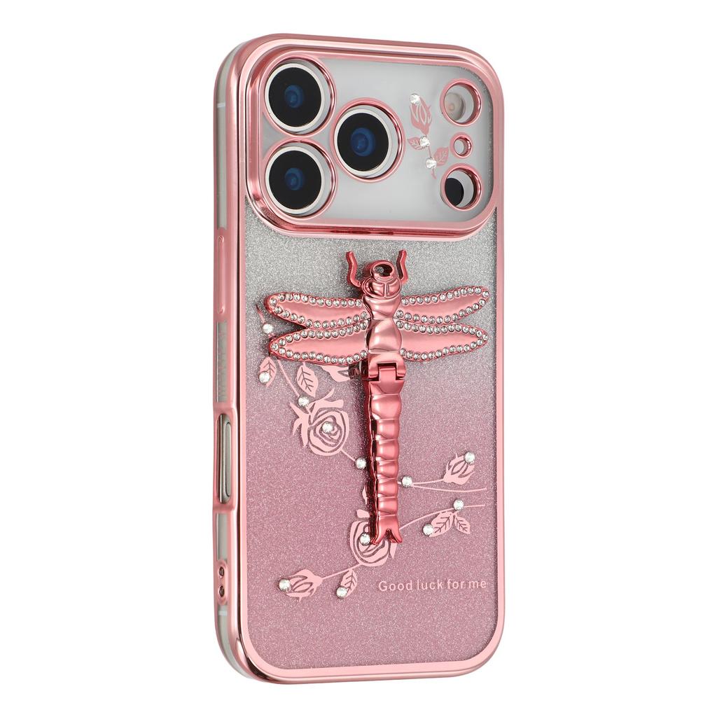 KADEM For iPhone 17 Pro Max Case Dragonfly Kickstand TPU Flowers Glitter Phone Cover