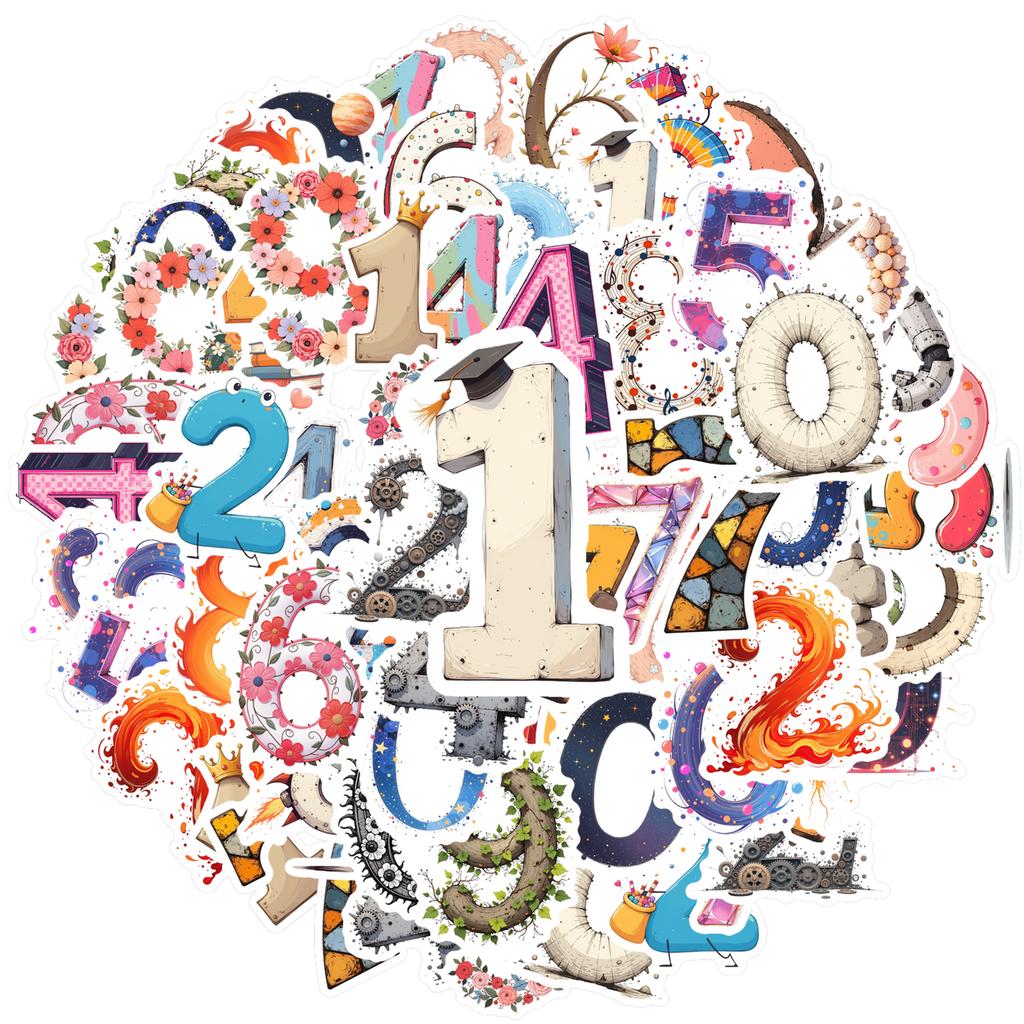 35pcs-100pcs Cartoonish Numbers Stickers Colorful Cute DIY Stickers Students Stickers For Guitar DIY Bicycle Skateboard Laptop