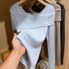 The Pre-autumn Korean Version Has a Pure Temperament, a One-shoulder and Versatile Classic Wool-blend Knit Sweater, a Long-sleeved Inner Top