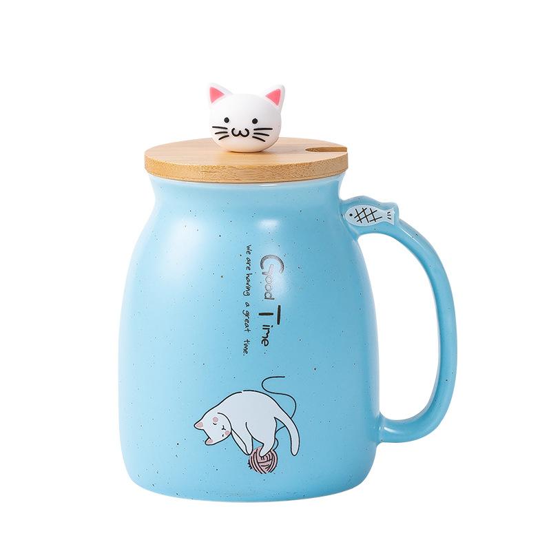 Japanese Style Retro Cat Milk Bottle Ceramic Mug Ceramic Coffee Mug With Spoon/Lid/Cup Handle Cat Ceramic Mug
