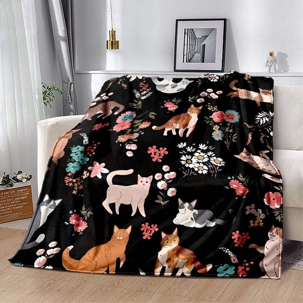 Cats In A Garden Flannel Blanket,Lightweight,Office Blanket,Sofa Blanket,Comfortable Blanket