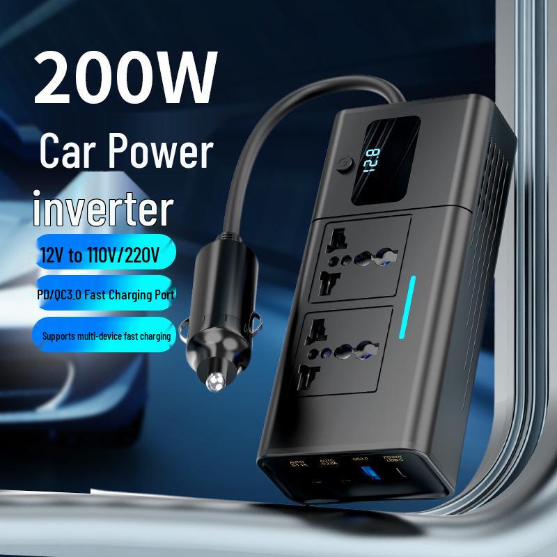 Автомобильный инвертор 200 Вт с цифровым дисплеем, преобразователь DC12V в AC220V