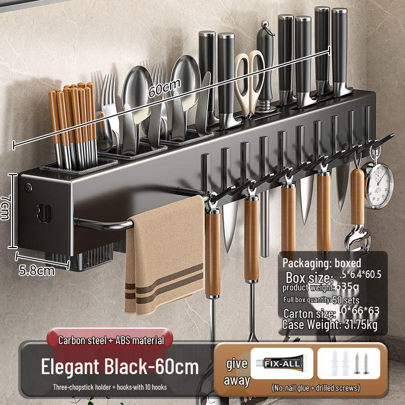 Современная настенная подставка для ножей и кухонных принадлежностей из нержавеющей стали с подставкой для палочек для еды и несколькими крючками
