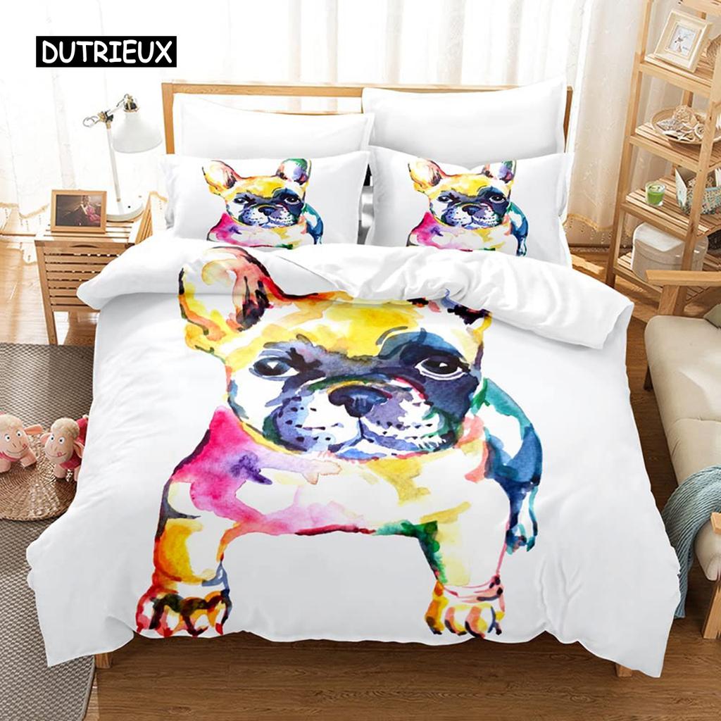 Bulldog Duvet Cover Set Polyester Bulldog Twin Bedding Set Black and White Style Animal Theme Double Queen King Size Quilt Cover