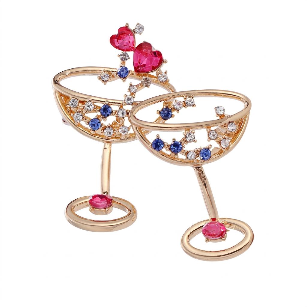 Gold Multicolor Alloy Brooch Pin With Exquisite Hollow Design And Dazzling Glass Rhinestones For Daily Wear