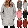Women's Fashionable Solid Color Long Sleeved Pocket Loose Hooded Button Plush Jacket