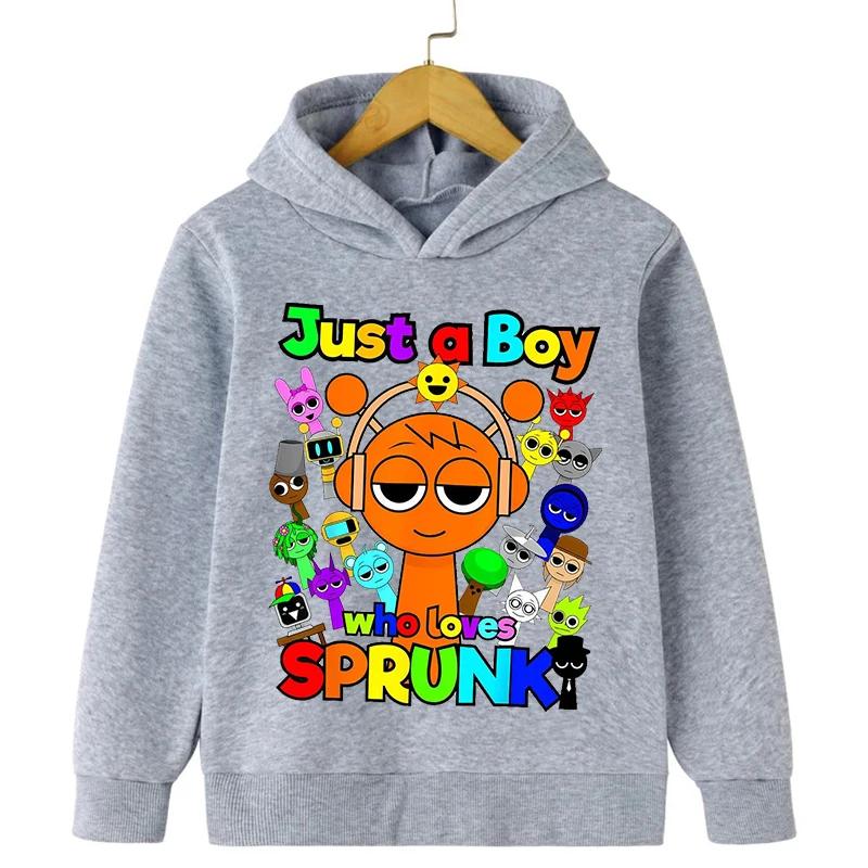 New Cartoon Sprunki Just a Boy Print Boys Hooded Sports Sweatshirt Fall and Winter Casual Comfortable Warm Children's Sweatshirt