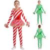 Kids Party Jumpsuit Striped Leotard Sequins Mesh Patchwork Round Neck Long Sleeve for Christmas