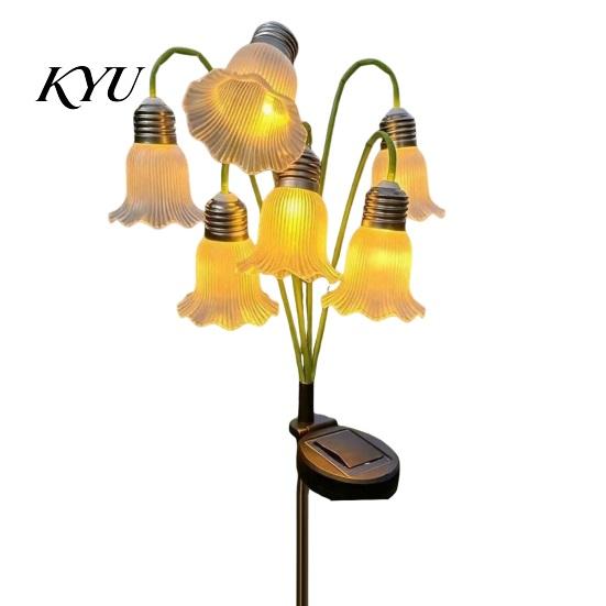 Landscape Path Lighting Solar Lily of the Valley Flower Lights Outdoor, Waterproof Garden Stake Lights, Yard Art Decoration Auto On/Off LED