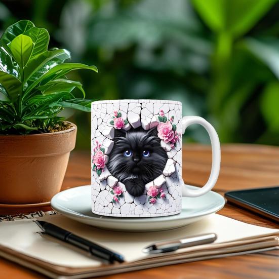 Cat Ceramic Mug 11 Oz Ceramic Drinking Mug Classic 3D Bookshelf Water Cup Christmas Cat Lovers Gift