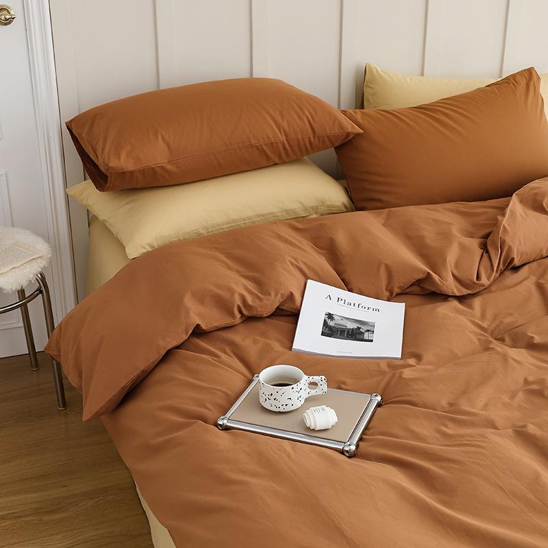 Сплошной цвет в скандинавском стиле, комплект из четырех предметов из чистого хлопка, простыня из хлопка, пододеяльник, простой комплект из трех предметов, пододеяльник
