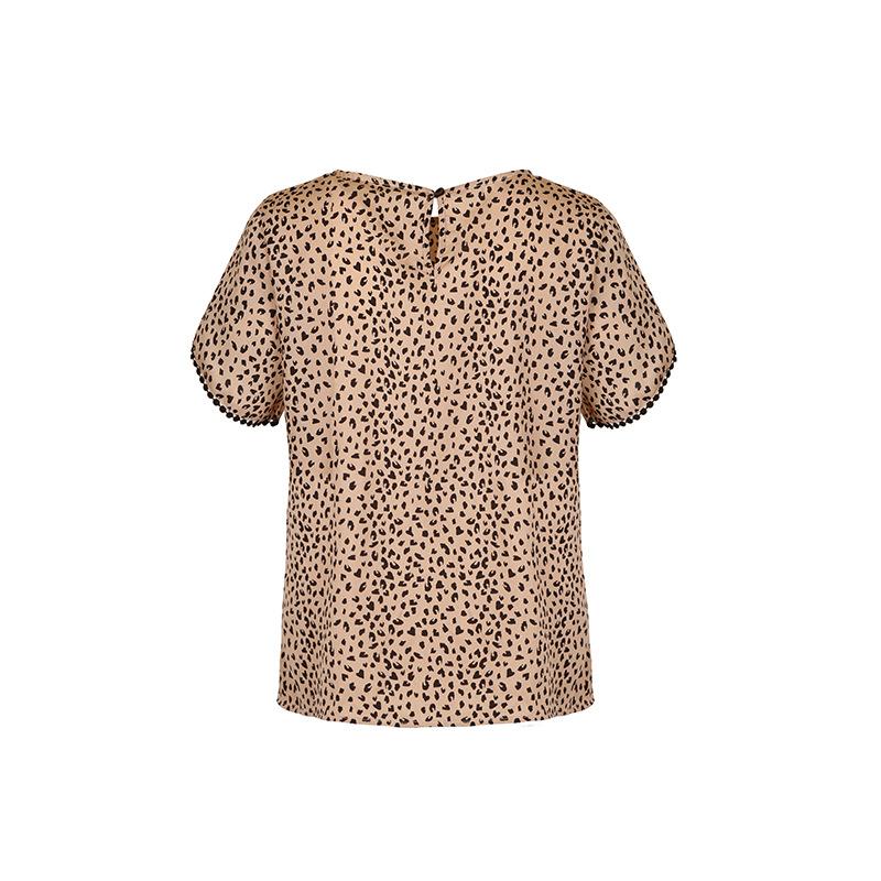 Women's Summer Design Sense Short Sleeve Leopard Pattern Shirt Blouses Loose Chic Tops