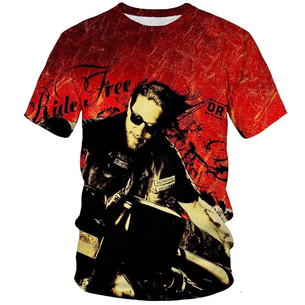 3D Футболки с графикой из сериала «Сыны анархии», повседневные мужские футболки с коротким рукавом - Мягкая ткань средней эластичности, летняя одежда свободного кроя