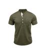Men Black Stand Collar Henley Neck Short Sleeve T Shirt With Chest Pocket Casual Summer