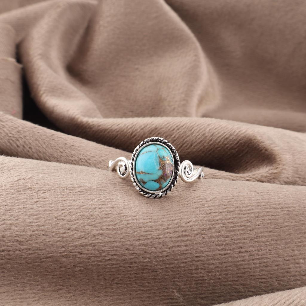 Кольцо из голубой медной бирюзы ручной работы, кольцо из стерлингового серебра 925 пробы, целебное украшение, подарок для нее