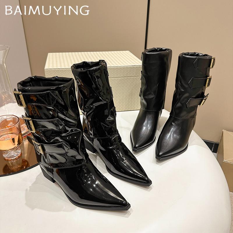 Ботильоны на высоком каблуке женские с острым носком кожаные ботинки челси массивная обувь женская 2024 тренд зимняя готическая обувь для мотоциклистов женские ботинки