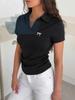 Женская футболка с коротким рукавом, вышитым воротником-бантиком, приталенная хлопковая блузка с лацканами