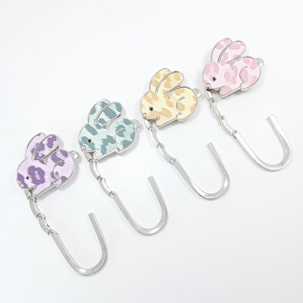 Rabbit Design Adhesive-Free Hooks Foldable Structure Cartoon Purse Hanger Portable Durable Handbag Hook for Women