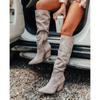Winter Women Shoes Sexy High Pointed Toe Solid Color Slip-On Flock Warm Over The Knee Boots Ladies Mature Party Elegant Boots