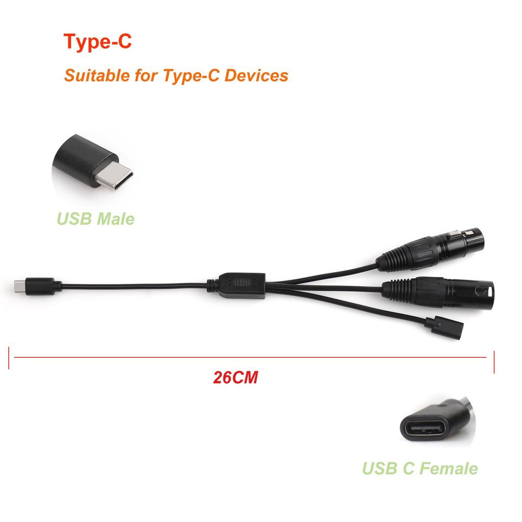 Набор аудиокабелей Type-C (папа/мама) и 5-контактный XLR