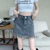 Classic Versatile Youthful Raw Edge Fringe Bustier Skirt Retro High Waist Casual Thin A-line Package Hip Ladies Summer Fashion Denim Short Skirt