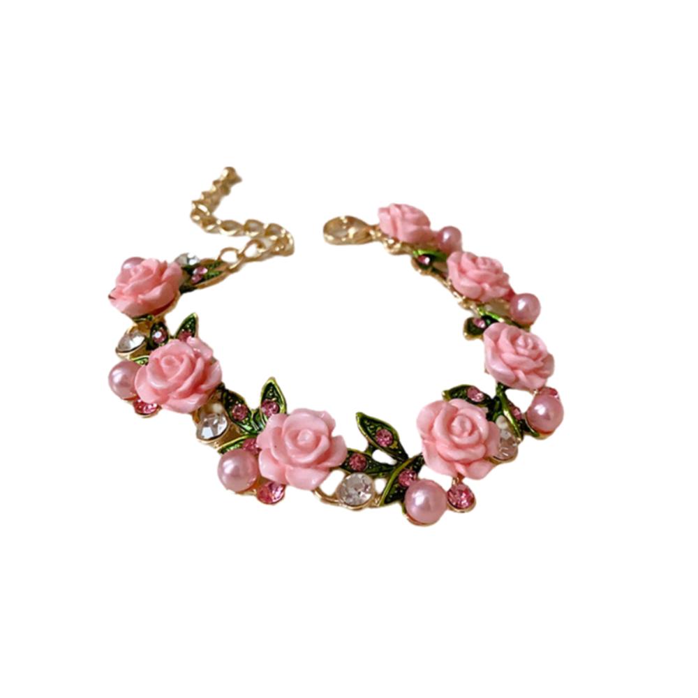 Жемчужный браслет с цветком, серьги-пусеты со стразами, роскошное ожерелье с цветком розы, вечеринка