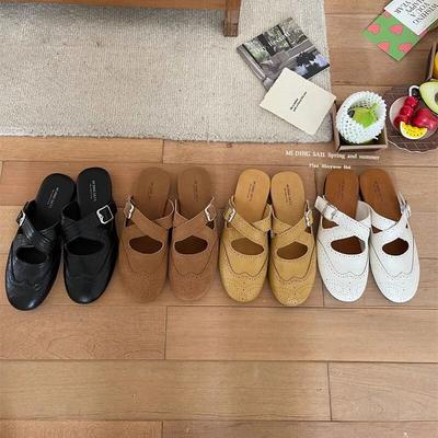 IPPEUM Женские балетки Летние мюли Черные тапочки из искусственной кожи