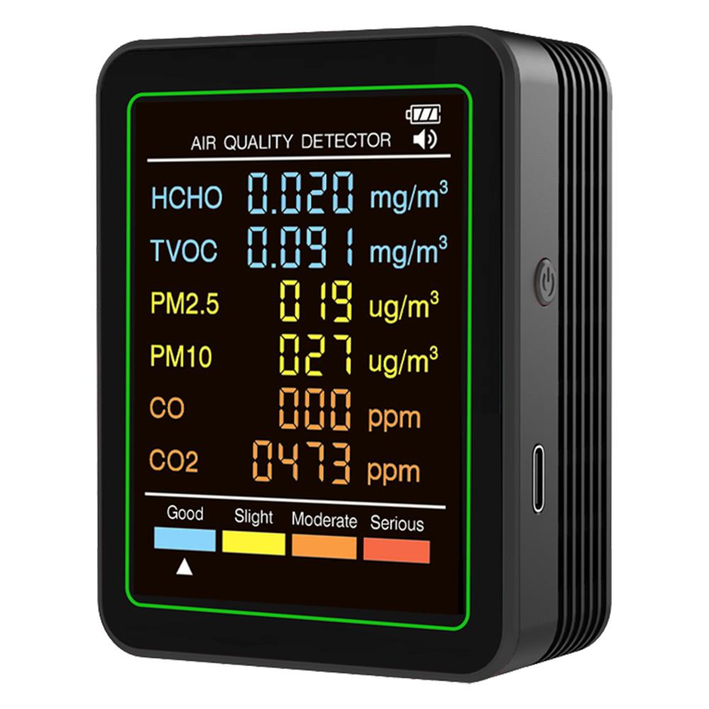 6-in-1 Air Quality Meter Real-Time CO2 Tester Portable Temperature Humidity Detector for Office School & Hotel