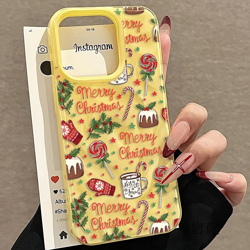 15PRO Christmas cake lollipop red Stars Phone Cases for iPhone 11 12 13 14  16E  Pro Max Air Plus Shockproof Soft TPU Cover Case