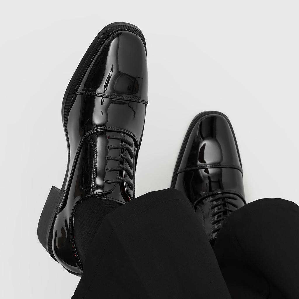 Red-soled commuter derby shoes men's CM invisible inner height increase pointed glossy dress groom shoes