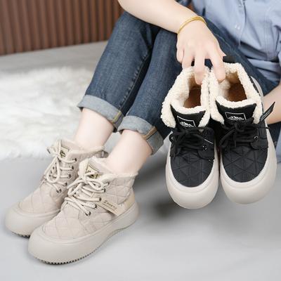 Женские зимние теплые ботинки для снега, нескользящие ботинки на шнуровке с подкладкой из искусственного меха, удобные прогулочные туфли на платформе для женщин, высокие кроссовки для активного отдыха