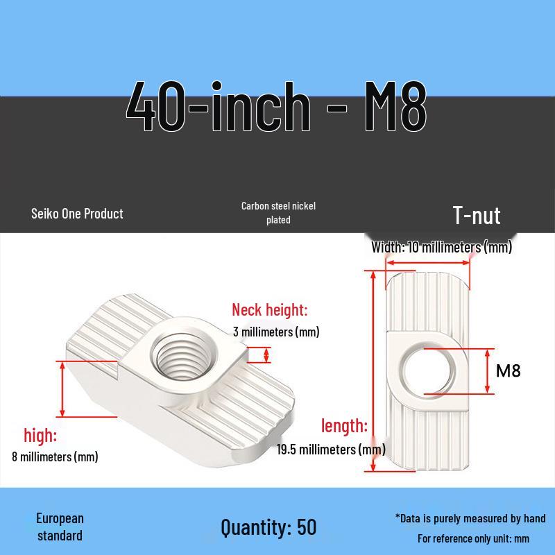 European Standard T-Slot Aluminum Profile Nuts: Wing Nuts M3-M8, Types 20/30/40/45.